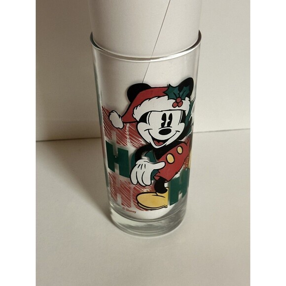 Disney Mickey Mouse Christmas Ho Ho Ho Tumbler Glass Anchor Hocking Holiday‎ - Picture 1 of 5